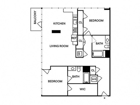 Floor plan for 2 beds, 2 baths